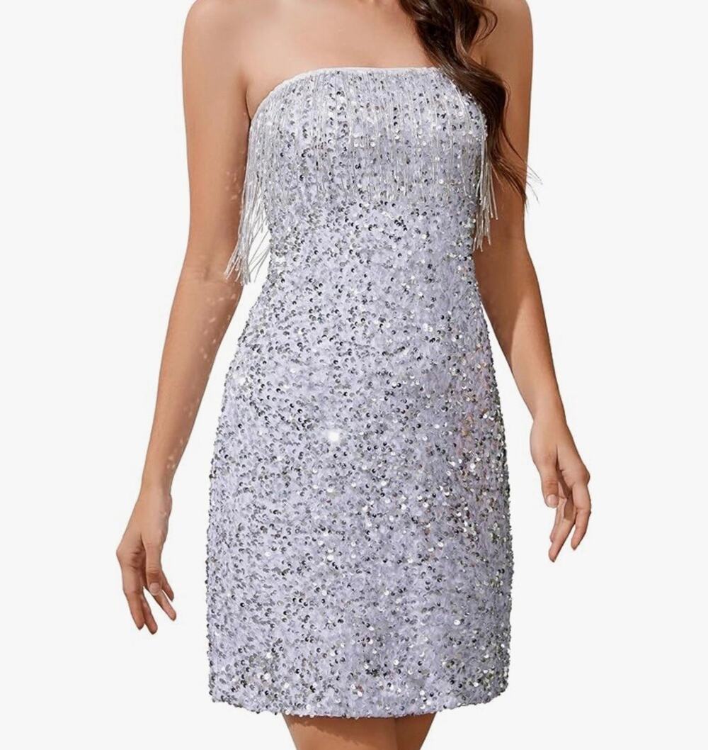NWT YYA Women's Mini Strapless Dress Sequin Strappy Bodycon Sz Med Party Sparkly
